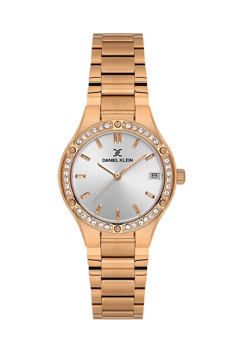 Daniel Klein DK.1.14160-5 - Horloge - Polshorloge - Analoog - Dames - Vrouwen - Rond - Stalen band - Metaal - Strepen - Datumaanduiding - Briljant - Rosékleurig - Wit - Zwart