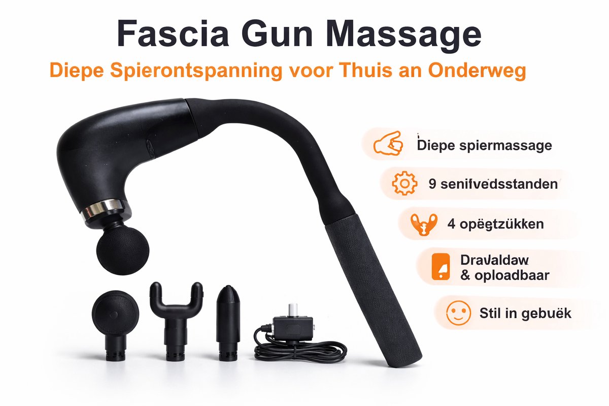 iSWISS Massage Gun - Sport en Relax Massageapparaat - Krachtig en Draadloos - Extra Opzetstukken beter Rug masseren