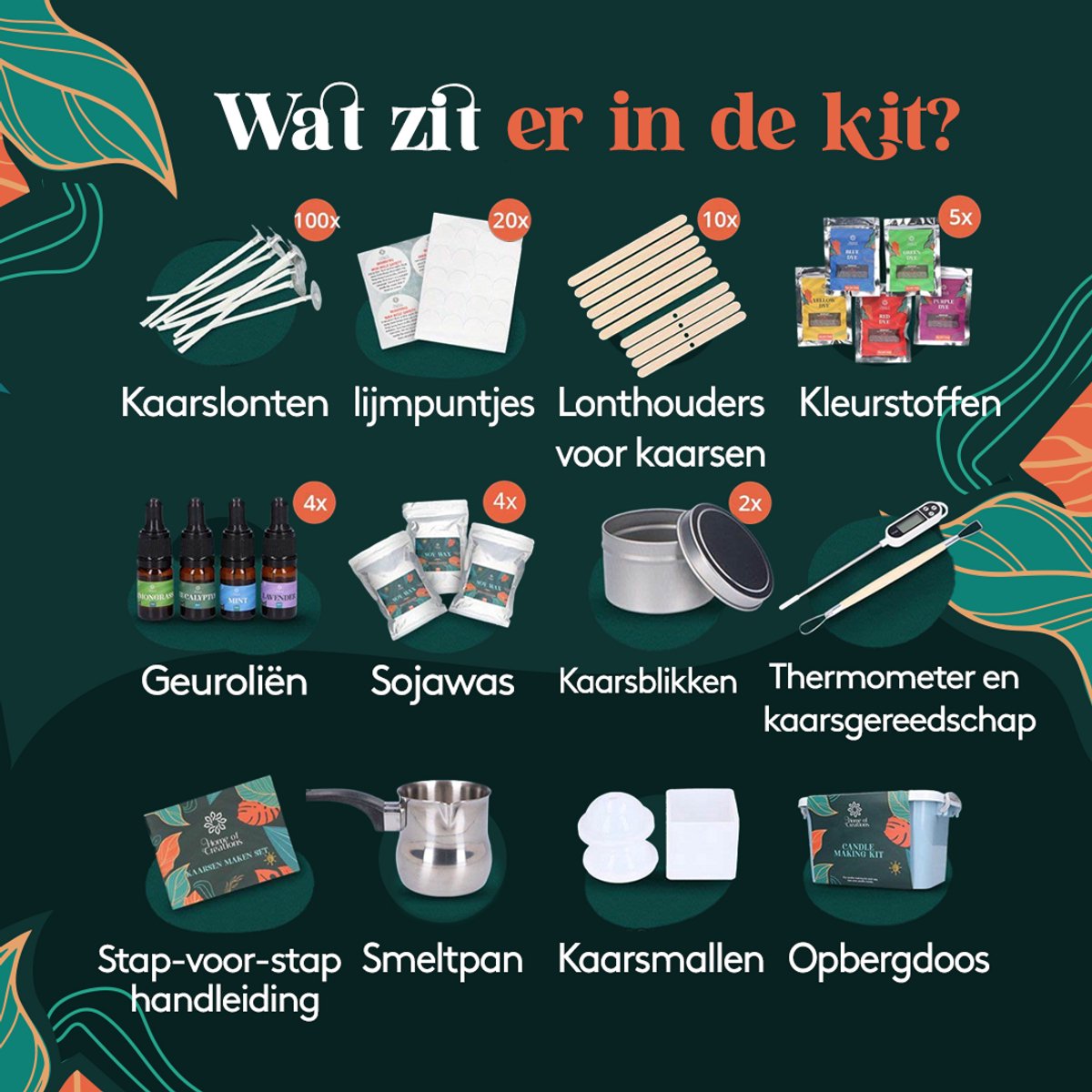 Home of Creations Kaarsen Maken Set - 1KG Soja Wax met Mallen & Geuren - Knutselpakket Volwassenen - Moederdag Cadeau — afbeelding 3