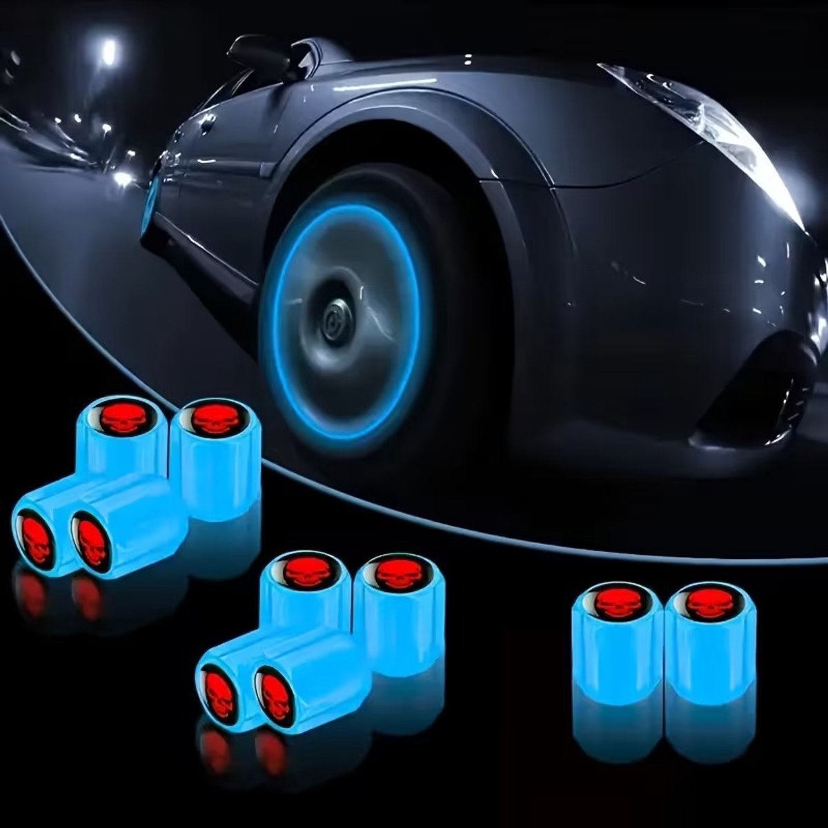 Lichtgevende ventieldoppen voor auto, 10 stuks glow in the dark luchtkappen, verlichte corrosiebestendige bandenspanningsdoppen, universeel voor auto, vrachtwagen, SUV, motorfietsen, fiets