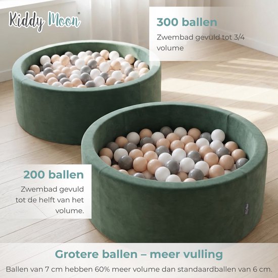 KiddyMoon Fluwelen Ballenbak voor baby Rond 90x30cm 200 ballen - Ballenbad Speelgoed - Bosgroen