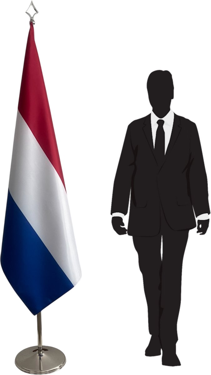Nederlandse vlag 100x150 cm met RVS voet en telescopische mast – Ø360 mm – zilverkleurig – lanspunt – premium kwaliteit