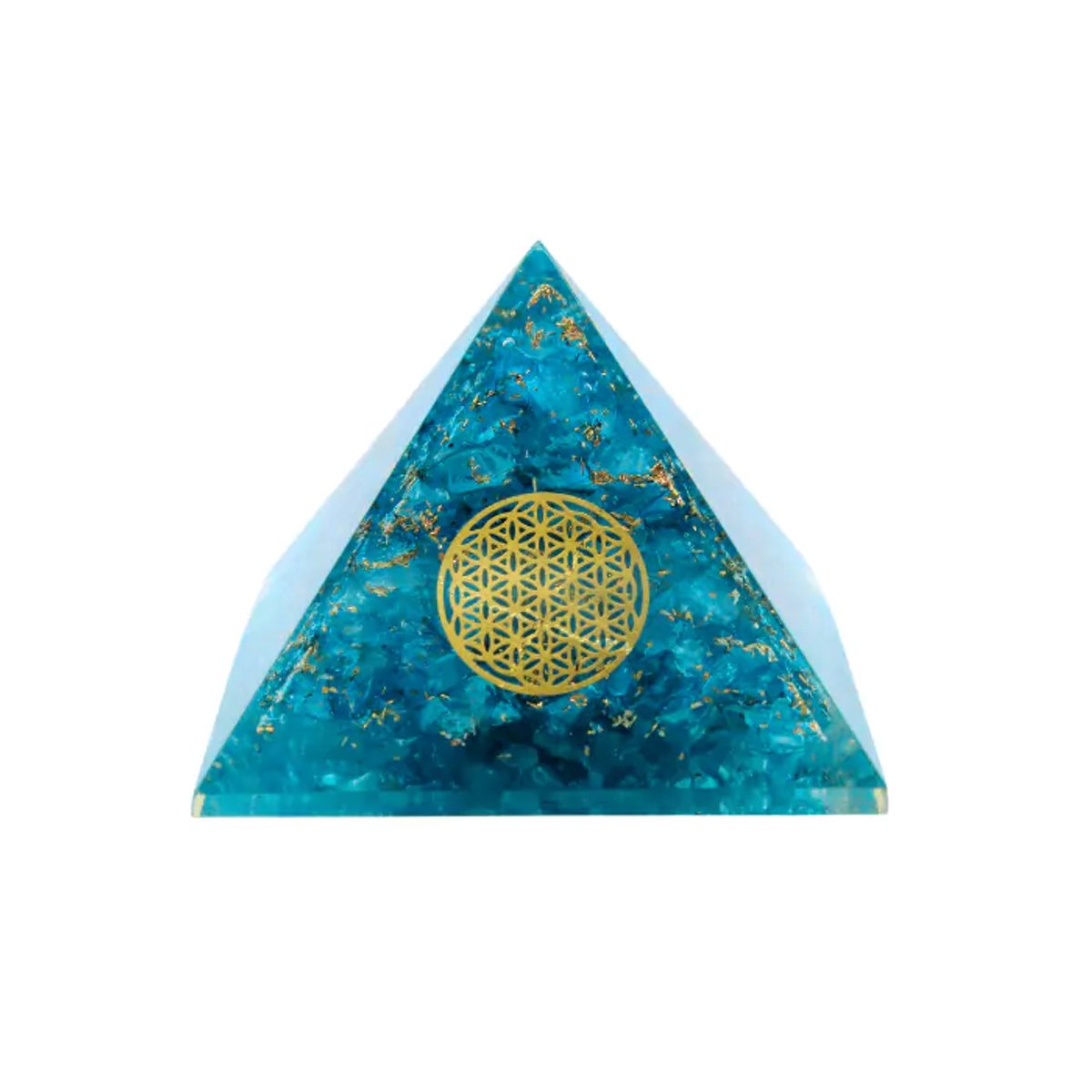 Orgonite Piramide van Blauwe Topaas met Flower of Life (40 mm)