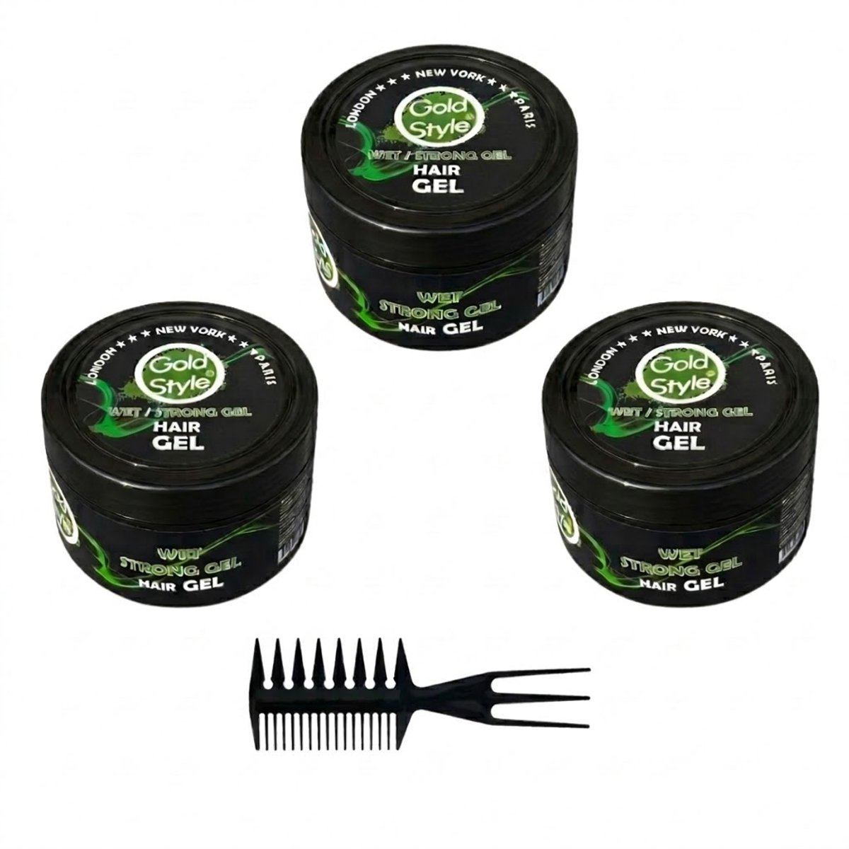 Gold Style Haar Gel per stuk 450 ml 3 stuks ( 1350 ml ) + 1 Styling Kam - Styling Haar Wax - Haar Wax Mannen
