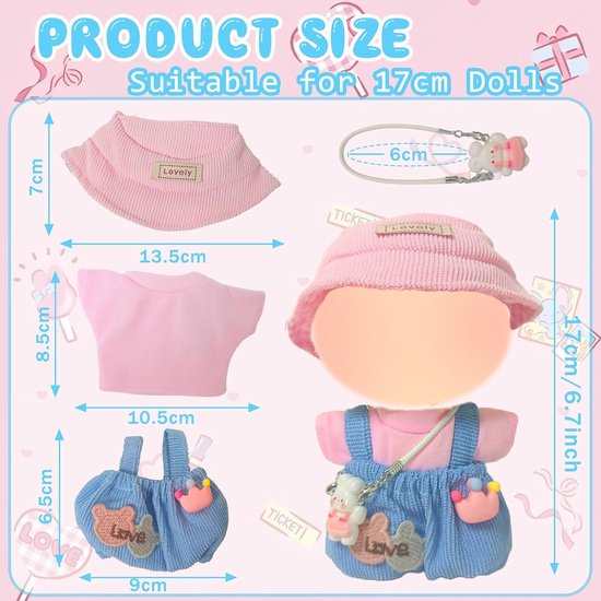 Poppenkleding Set - Poppenkleding Accessoires - Poppen Aankleden - 5 Delige Set - 17 cm Poppen - Roze Blauw — afbeelding 3