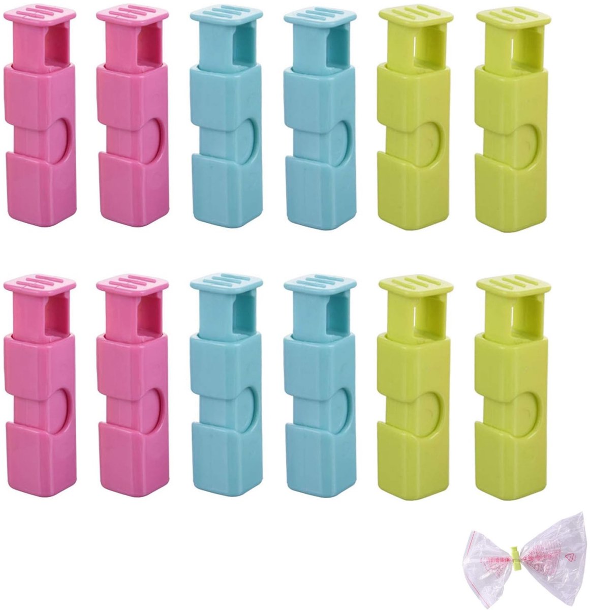 12 stuks - Broodzakclips - Broodzaksluitclips - Vochtbestendige, vershoudclips - Herbruikbare plastic broodclips - Antislip, gemakkelijk in te drukken sluitclips - Geschikt voor brood, rijst, noten, bonen, gedroogd fruit en diepvriesproducten
