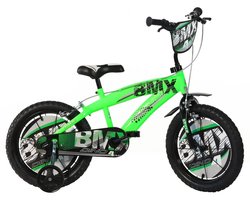 Dino Bikes Kinderfiets BMX groen 14 inch - Kinderfiets Zijwieltjes - Kinder BMX - Jongensfiets - Groen