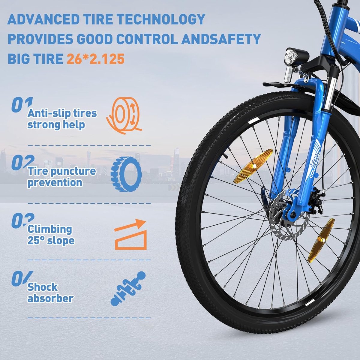 Colorway Elektrische Fiets BK15 - Trendy 26Inch Mountain EBike met Afneembare 36V 15Ah Lithium Batterij - City Commuter E-Bike met 250W Motor - 7 Versnellingen - IP54 Waterdicht thumbnail 5