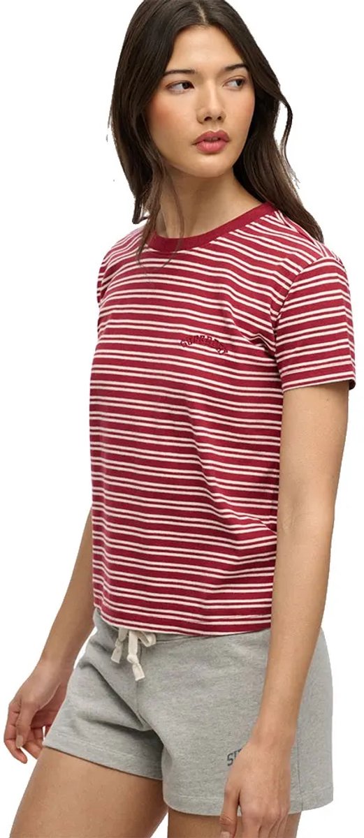 Superdry Essential Logo Gestreept T-shirt Slanke Pasvorm Dames T-shirts Bordeaux