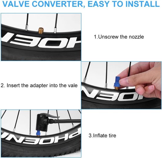 Ventiel Adapters - Presta Schrader - Fietspomp Gebruik - Koperen Materiaal - 3 Stuks - Donkerblauw — afbeelding 5
