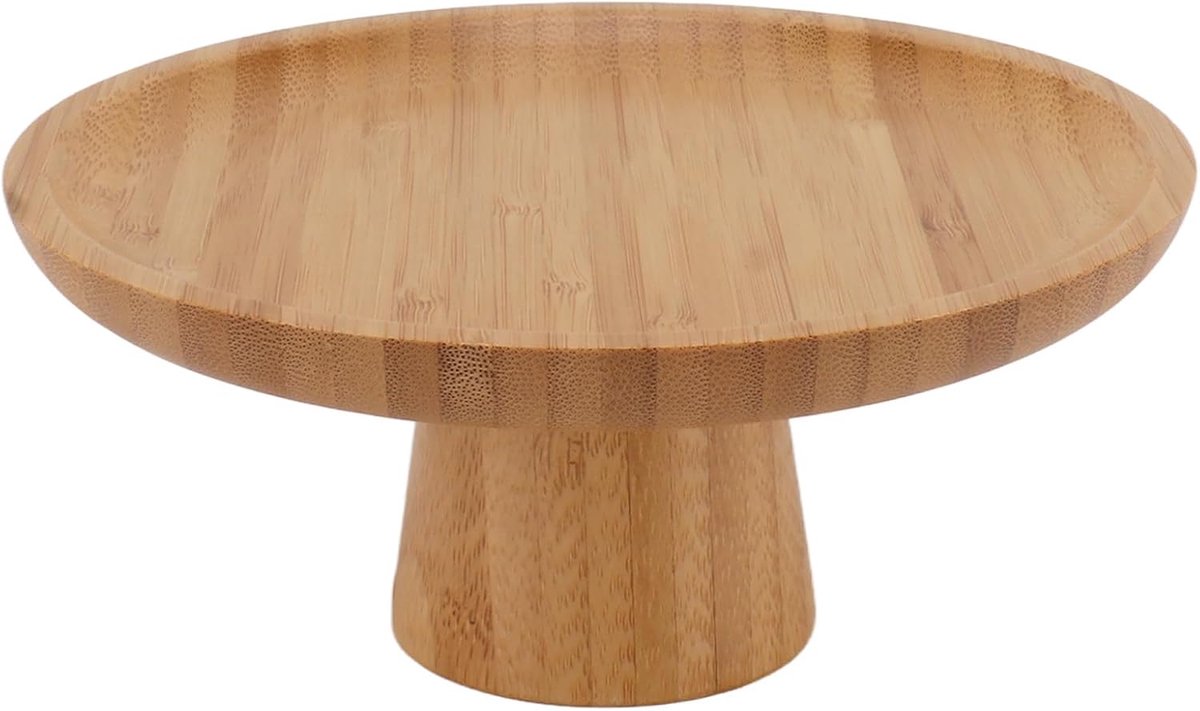 Hoge Fruitschaal - Taartstandaard Dessert - Feestelijke Presentatie - Massief Houten Basis - Diameter 16.5 cm - Natuurlijke Houtkleur