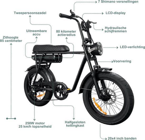 FATVOLT EB2 Fatbike - 20 inch - 250W motor - zwart van Merkloos — afbeelding 4