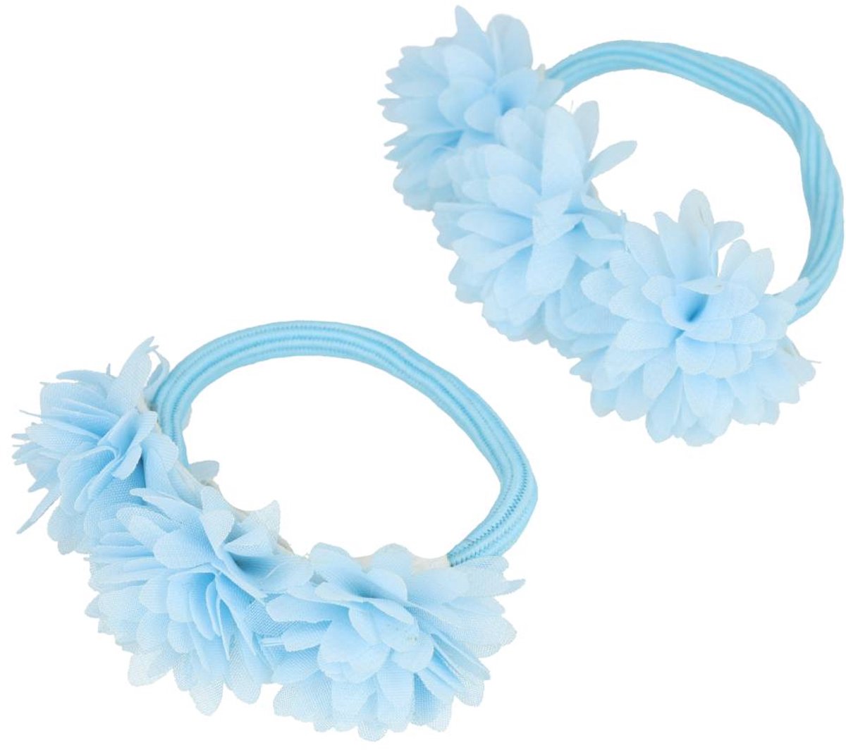 Haarsoires Haarelastieken – Bloemen – Tule Stof - Blauw – Set van 2