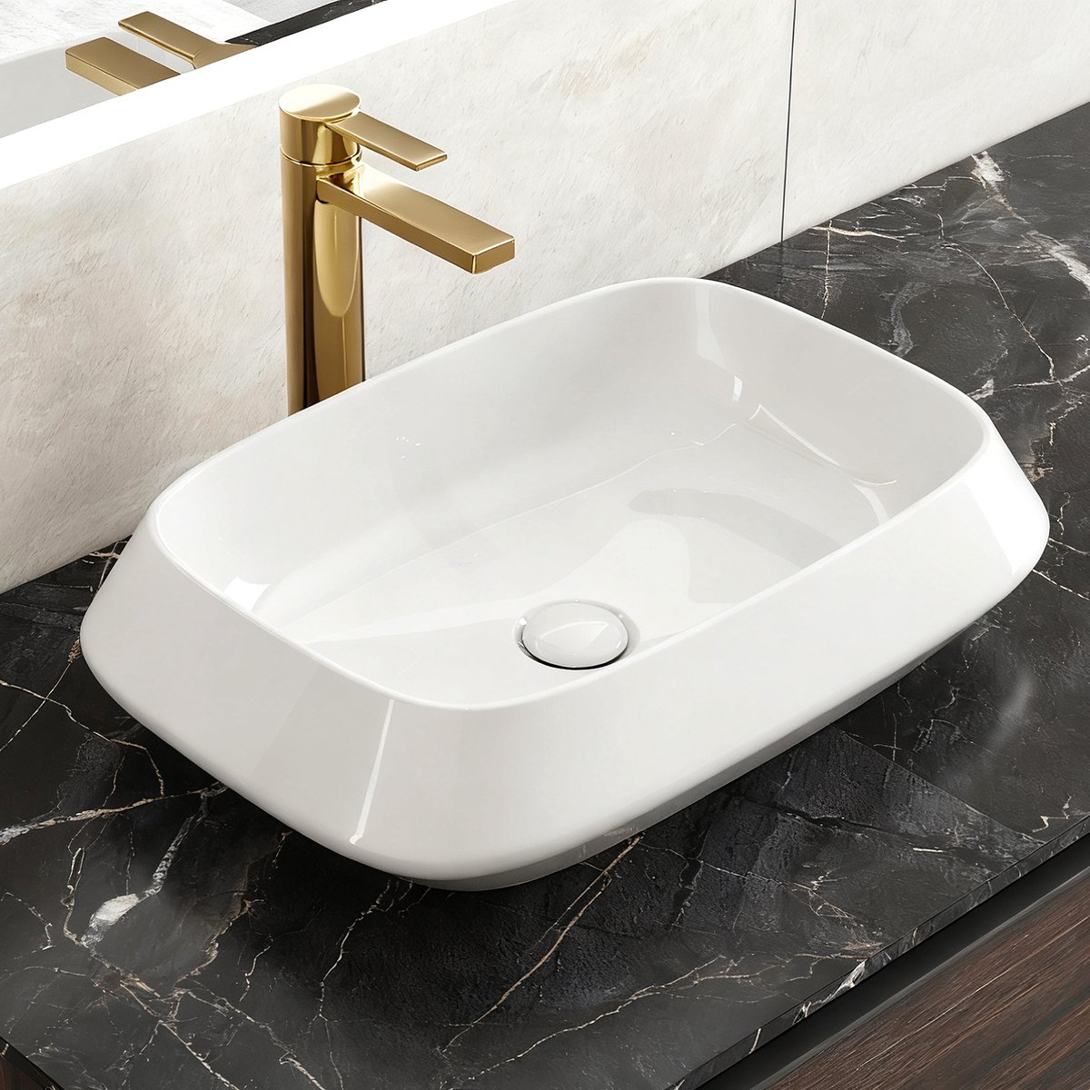 HOROW Opzetwastafel Rechthoekig Keramische - Wastafel voor Badkamer en Gastentoilet - 520x350x146 mm - wit voor badkamer en gastentoilet