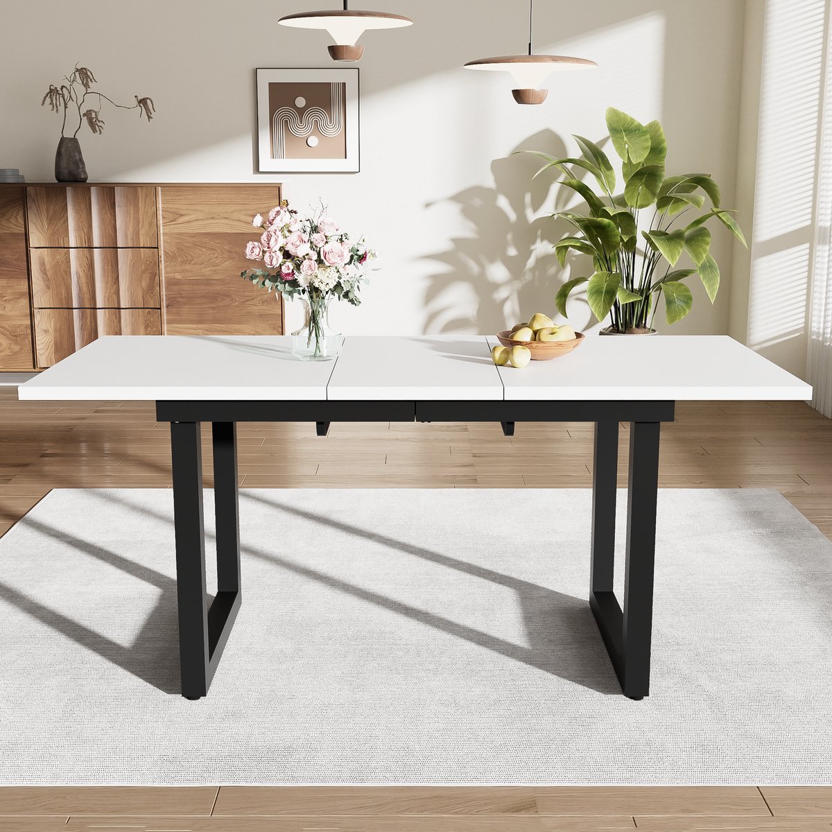 REDOM Uitschuifbare Eettafel - Rechthoekig - Industriële Stijl - MDF En Metaal - Wit En Zwart - 140/180 X 80 X 75 Cm Wit+Zwart