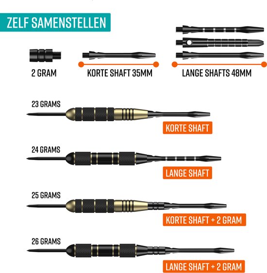 NAPI Darts - 6 Dartpijlen (64-delig) - 23, 24, 25, 26 Gram Dartspijlen - 2 Sets Premium Brass Pijlen - Steeltip - Inclusief Dart Flights & Case van NAPI — afbeelding 2