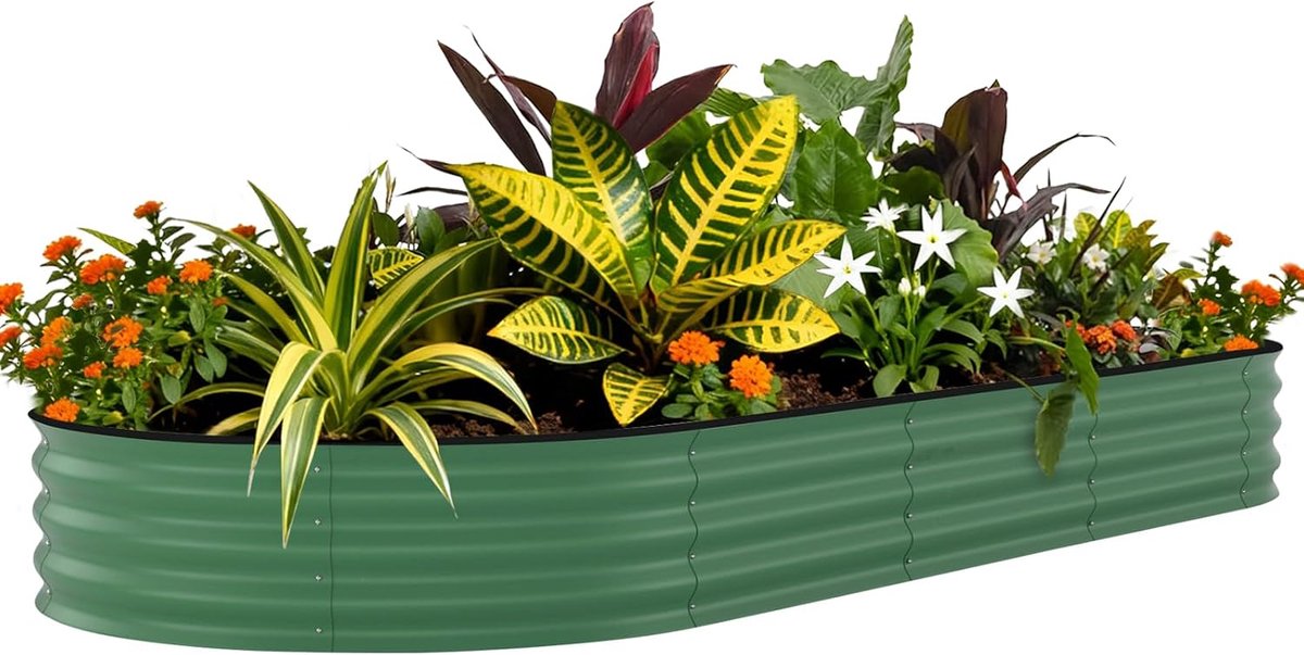 XXL Ovale Moestuinbak van Gegalvaniseerd Metaal - Verhoogde Kweekbak / Plantenbak voor Buiten - Bodemloos - 240 x 120 x 45 cm - Groen