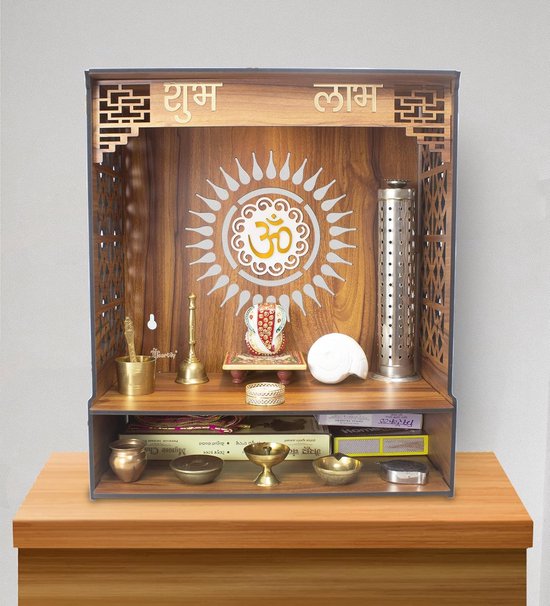 Houten Pooja Standaard - Spirituele Decoratie - Thuis Mandir - Nauwkeurig Gemaakt - 40x22x46 cm - Houtkleur van Merkloos — afbeelding 3