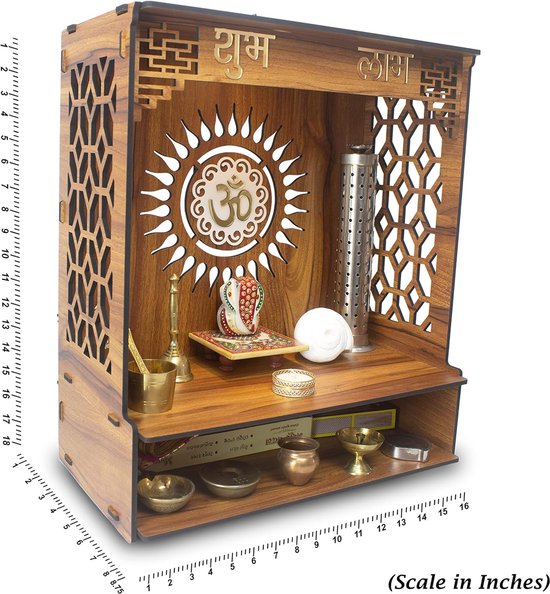 Houten Pooja Standaard - Spirituele Decoratie - Thuis Mandir - Nauwkeurig Gemaakt - 40x22x46 cm - Houtkleur van Merkloos — afbeelding 2