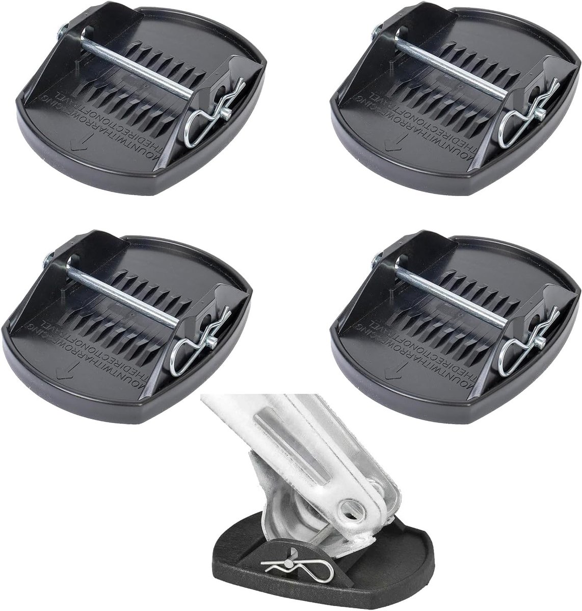 Stabilisatievoeten - met Metalen Pen - Caravanvoet - Onderlegplaat Caravan - Kunststof - Zwart - 4 Stuks
