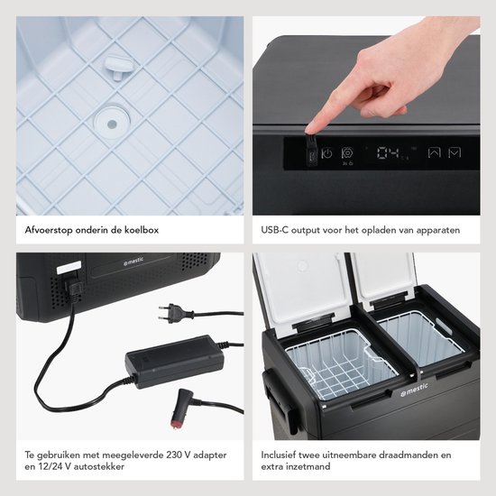 Mestic MCCM-55 AC/DC Dual Zone Compressor Koelbox - Koelen en vriezen van -20 °C tot +20 °C - Digitaal display met USB Type-C-poort - App-bediening via Bluetooth of WiFi van Mestic — afbeelding 4