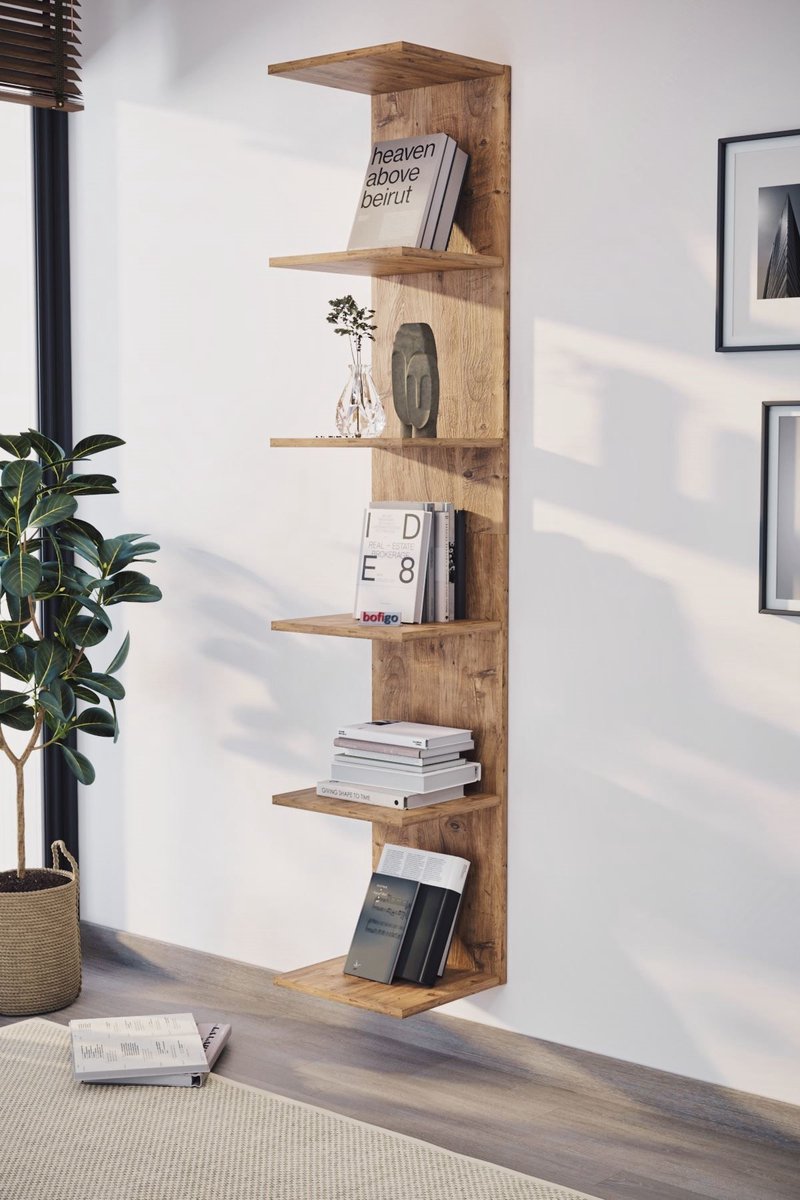 Boekenkast - Wandkast - 6 Planken - Pijnboom Grenen - 180x35x32 cm