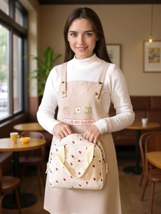 Dailygoods- Lunchtas Grote Geïsoleerde - Herbruikbare Draagtas - Lichtgewicht Voor Werk - 9L Capaciteit - Aardbei/beige - Thermische Retentie - Lunchbox — afbeelding 2