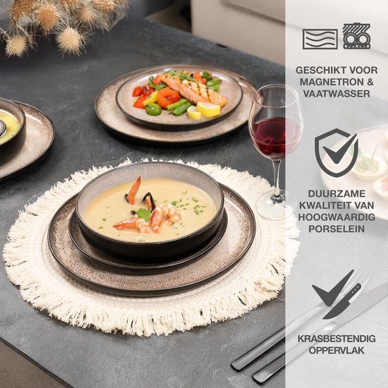 Moritz & Moritz Service d'assiettes - 18 pièces - Zwart- Céramique Beige