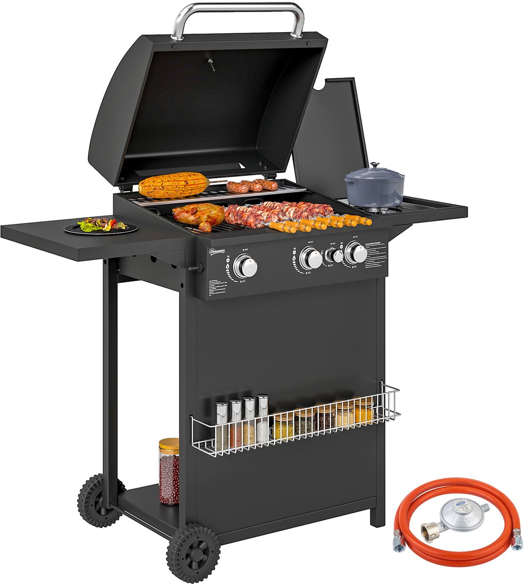 Outsunny Gasgrill - Staal - 123x58x98cm - Zwart