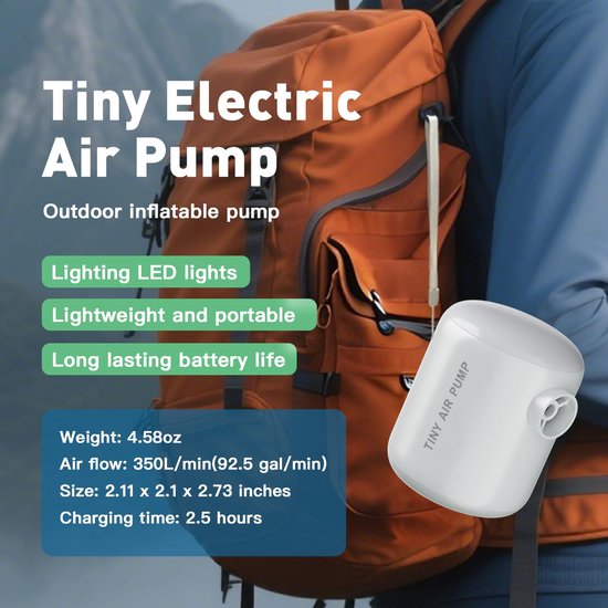 Belle's product-Oplaadbare draagbare luchtpomp met campinglamp - Voor luchtmatrassen, zwembanden & vacuümzakken-wit van Merkloos — afbeelding 4