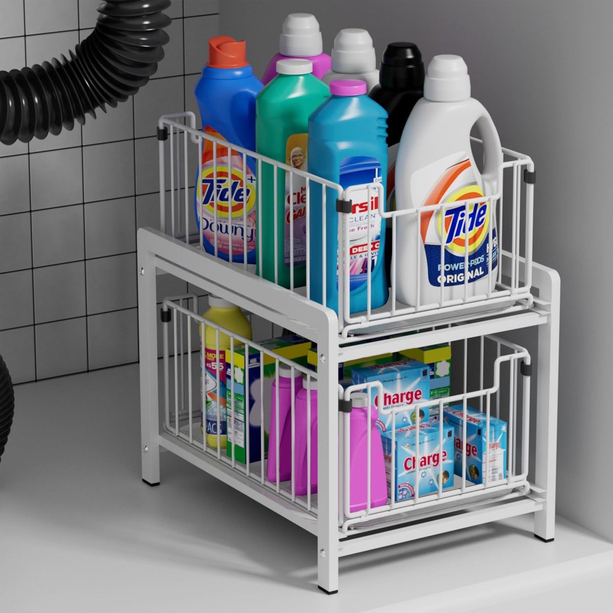 Lade Organizer - Schuifmand Systeem - Keuken Opbergen - Dubbele Laag Schuif - 38cm Hoog - Wit