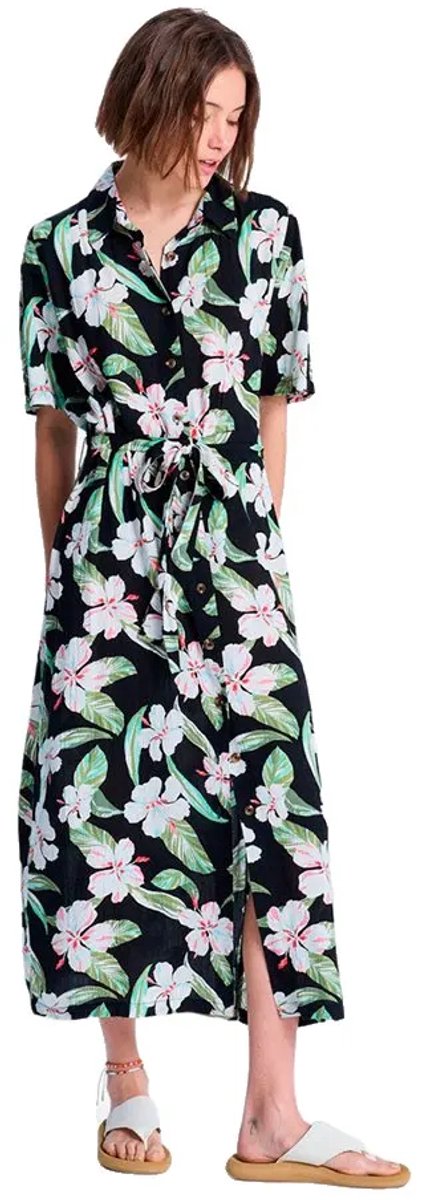 Roxy Island Escape Printed Midi-jurk Met Korte Mouwen L Vrouw Antraciet
