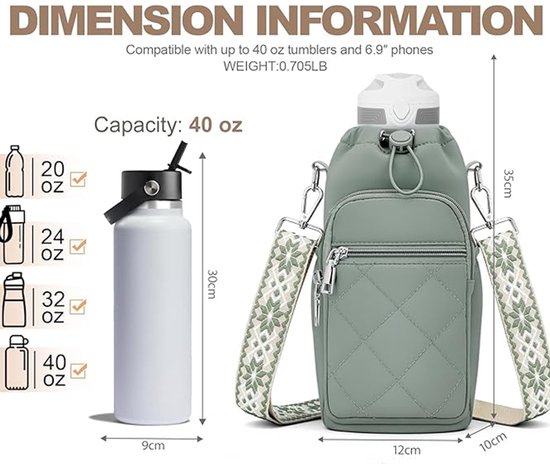 Bidonhouder - Bidondrager - Veldflestas - Opbergtas voor bidons met draagriem - Crossbody-bidontas met telefoonvak - 40 oz - Groen - Ideaal voor sport & outdoor — afbeelding 4