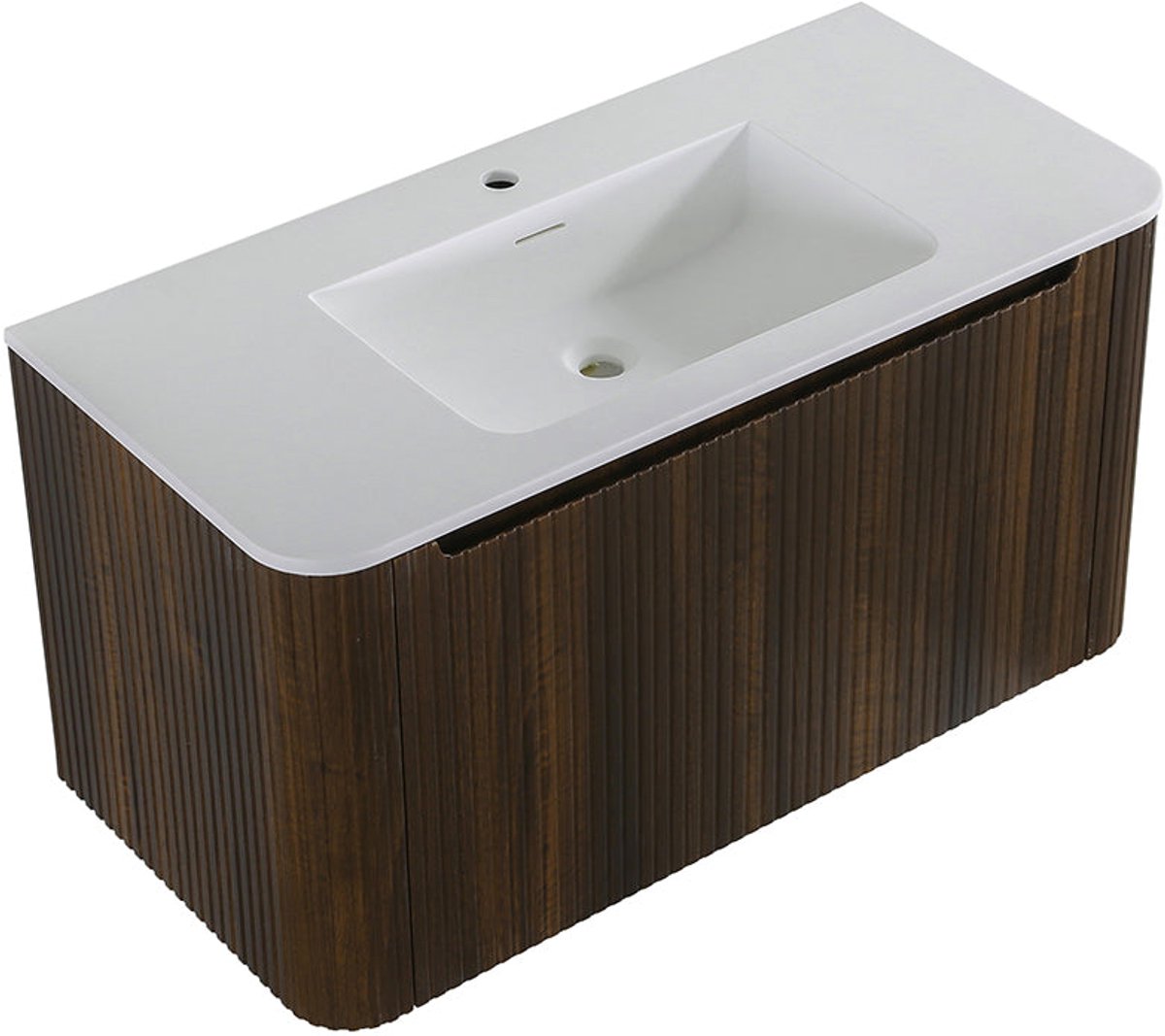Wastafelkast Wiesbaden Sulora 80cm walnoot inclusief wastafelblad Laro solid surface