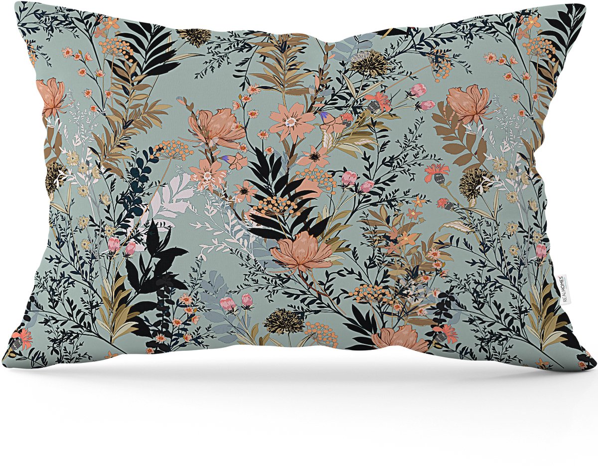 De Groen Home BLOEM Sierkussen Velvet Bedrukt 40x60 - Lichtblauw - Inclusief binnenkussen