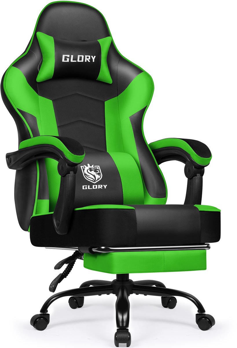 Hiaonyx Gaming Stoel 170° Verstelbaar Groen met Voetsteun - Hiaonyx - €149,99