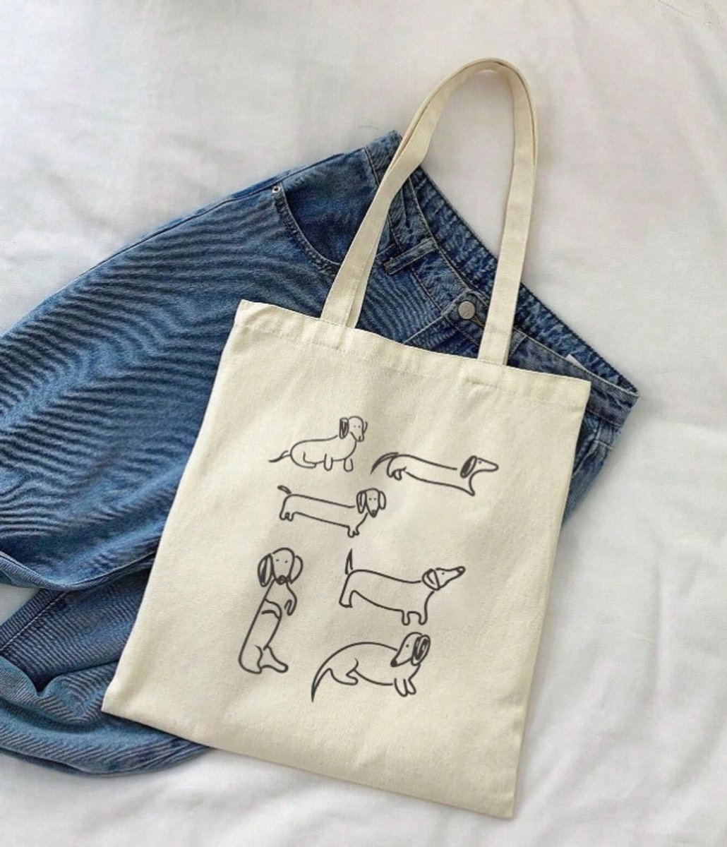 Tote bag - Stoffen shopper/boodschappentas met teckelprint