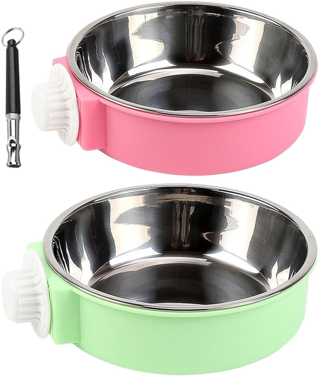 Hondenvoerbakken Set - Voerbak Honden - Voeren en Trainen - Antislip Gestreept Ontwerp - 20x15x1 cm - Groen Roze
