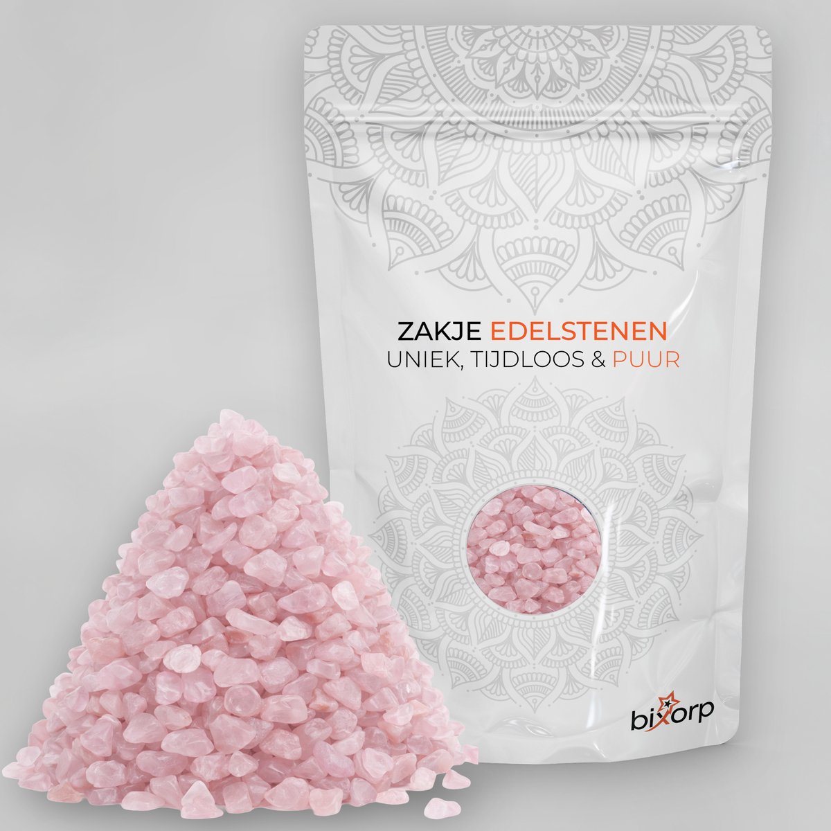 Bixorp Zakje Edelstenen Rozenkwarts - 200g - 100% Natuurlijke Rozenkwarts Chips uit 000 - Edelsteen Stukjes