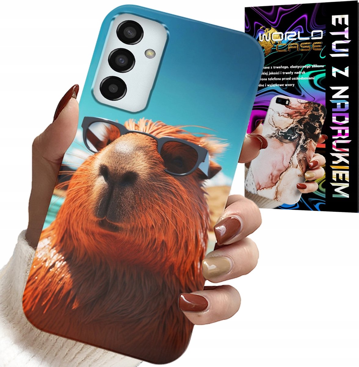 HOESJE VOOR SAMSUNG GALAXY M13 4G - SWEET CAPIBARA, CAPIBARA HOESJE + GLAS