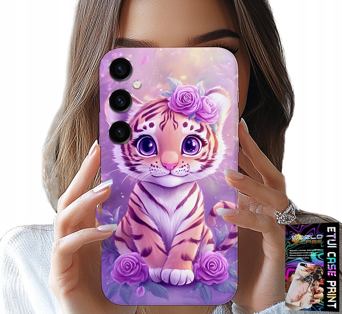 HOESJE VOOR SAMSUNG GALAXY A55 5G - SCHATTIGE TIJGER OP ROZE ACHTERGROND + GLAS