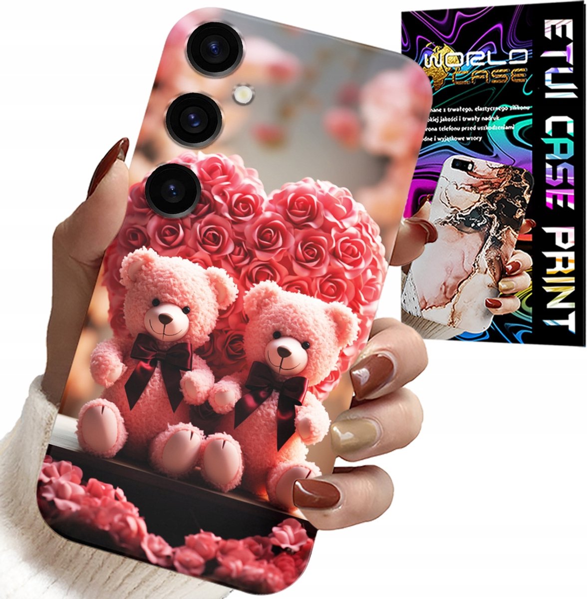 HOESJE VOOR SAMSUNG GALAXY A55 5G - ROSE BEAR FAMILY HEART + GLAS