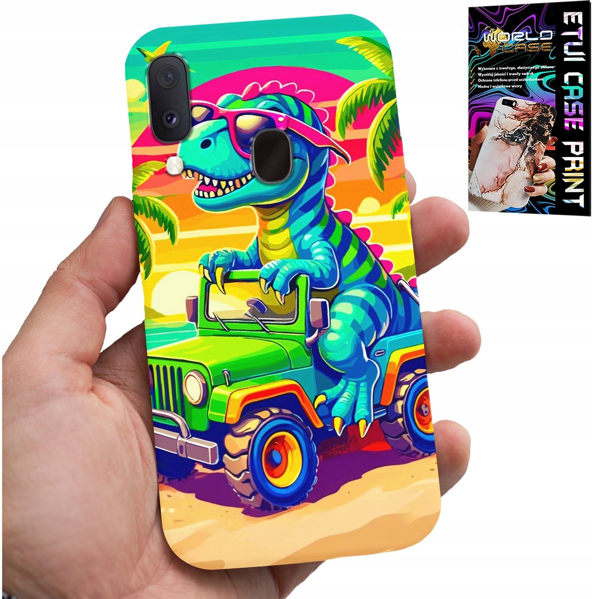 SAMSUNG GALAXY A40 HOESJE - DINOSAURUS IN EEN VRACHTWAGEN PATROON VOOR KINDEREN