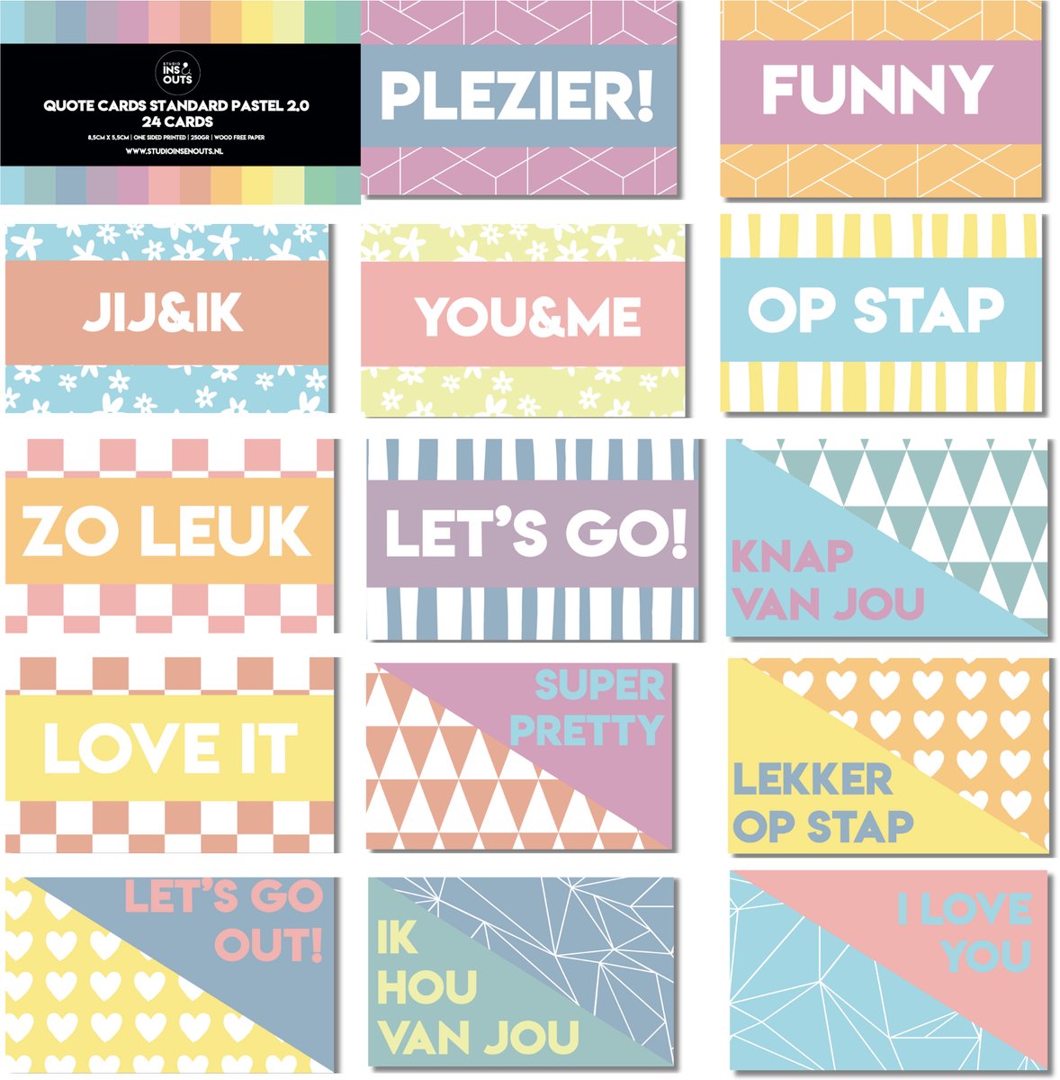 Kleine Wenskaartjes | Tekstkaartjes Journal & Scrapbook | Quotekaartjes Dubbelzijdig | 4x6 cm | 24 Stuks | Pastel 2.0