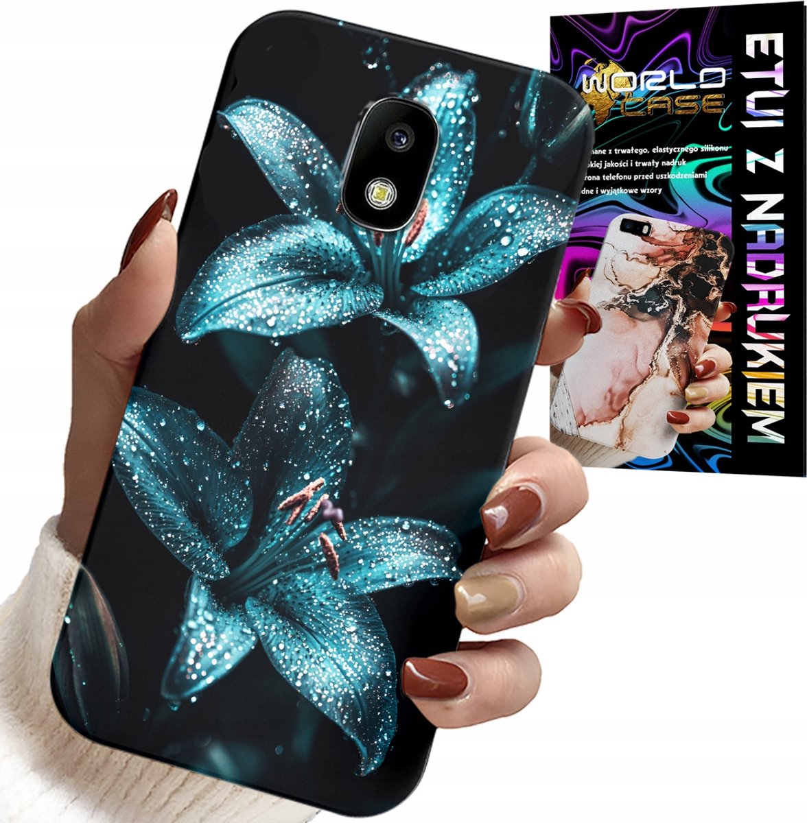 Hoesje voor Samsung Galaxy J5 2017 - Turquoise leliebloemen behuizing + glas