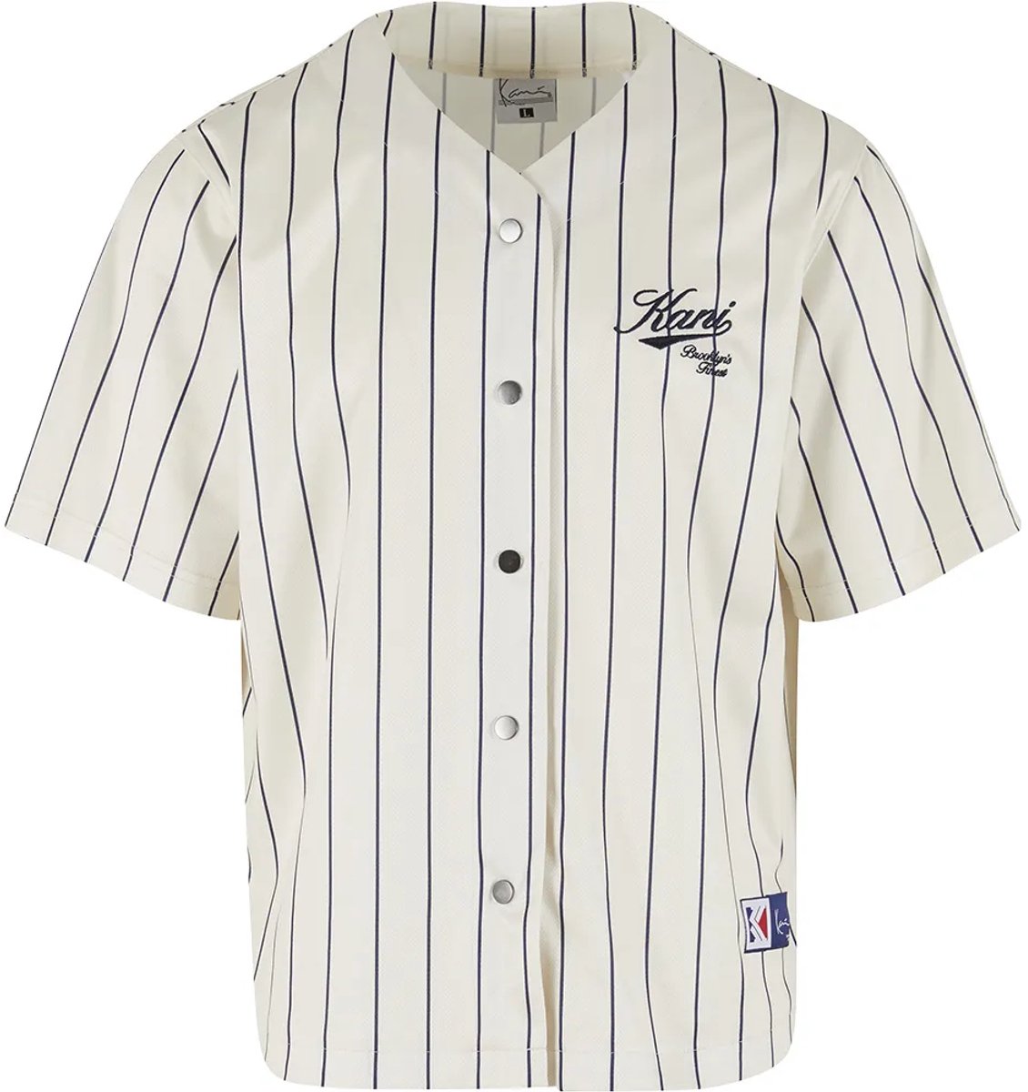 Karl Kani Cursive Varsity Pinstripe Cropped Baseball T-shirt Met Korte Mouwen Beige L Man
