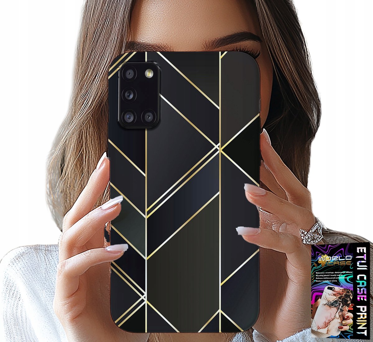 HOESJE VOOR SAMSUNG GALAXY A31 - GOUDEN FRAME, ELEGANTE PATRONEN + GLAS