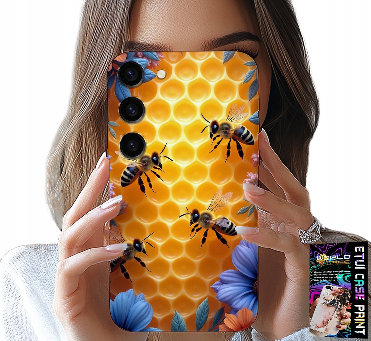 HOESJE VOOR SAMSUNG GALAXY S23 - ACHTERKANT MET BIJENKORF EN HONINGRAAT