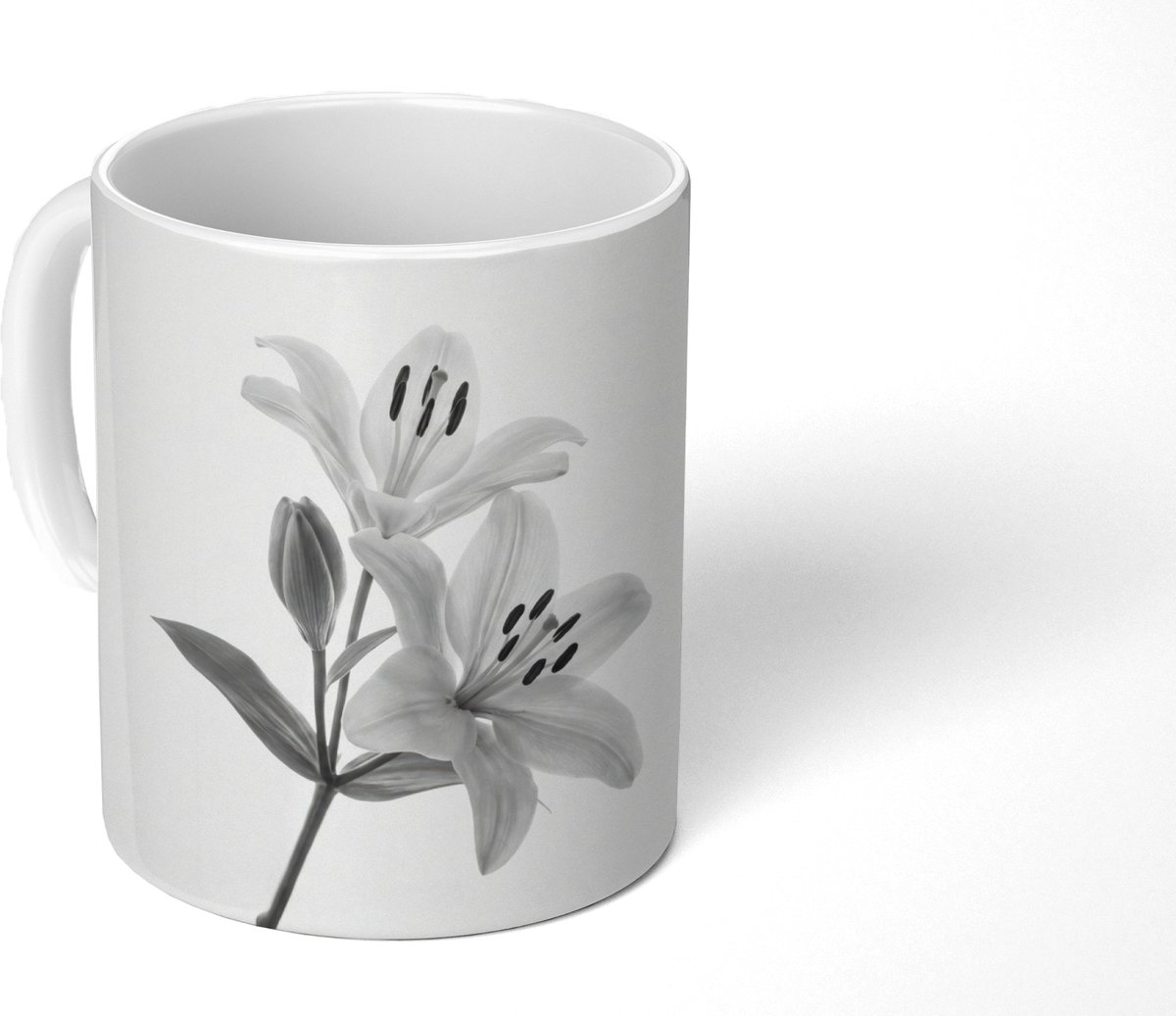 Mok - Koffiemok - Lelies - Elegant - Zwart - Wit - Mokken - 350 ML - Beker - Koffiemokken - Theemok