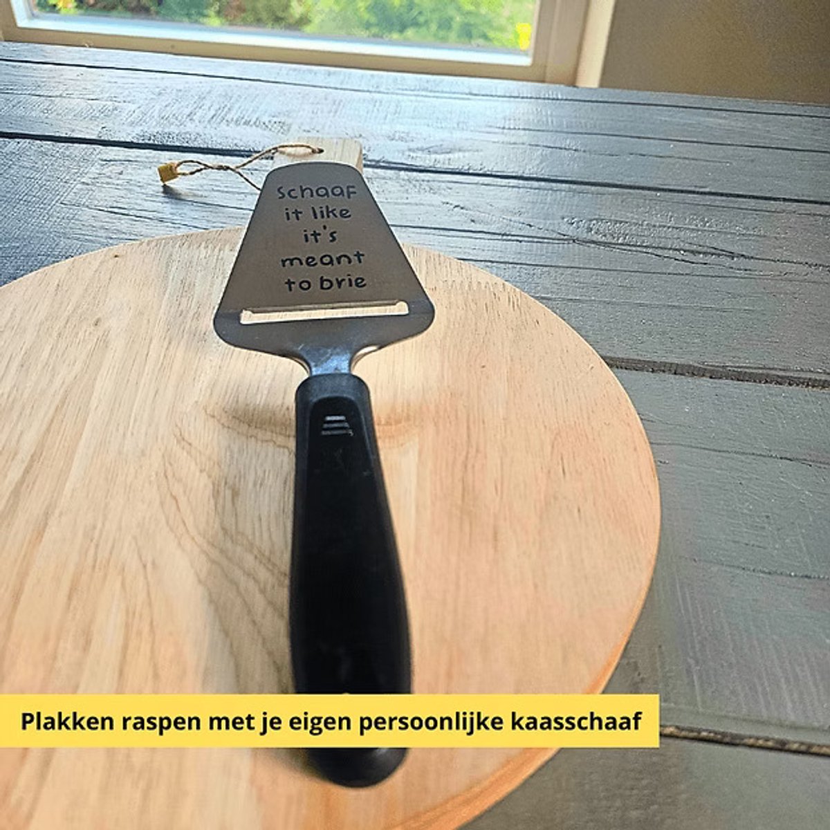 Kaasschaaf met gravering (logo, naam, quote of andere tekst)